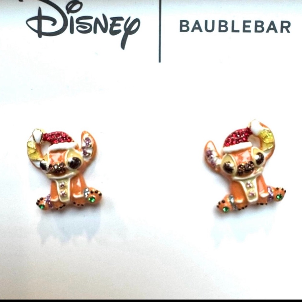 BaubleBar Disney Stitch’s Angel Christmas Earrings with Santa Hat - NEW